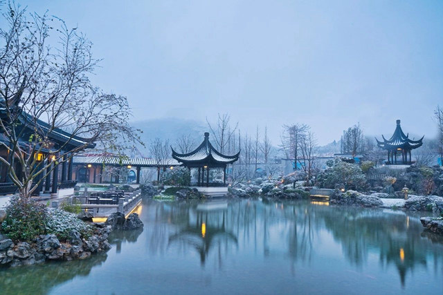 阳羡溪山雪景